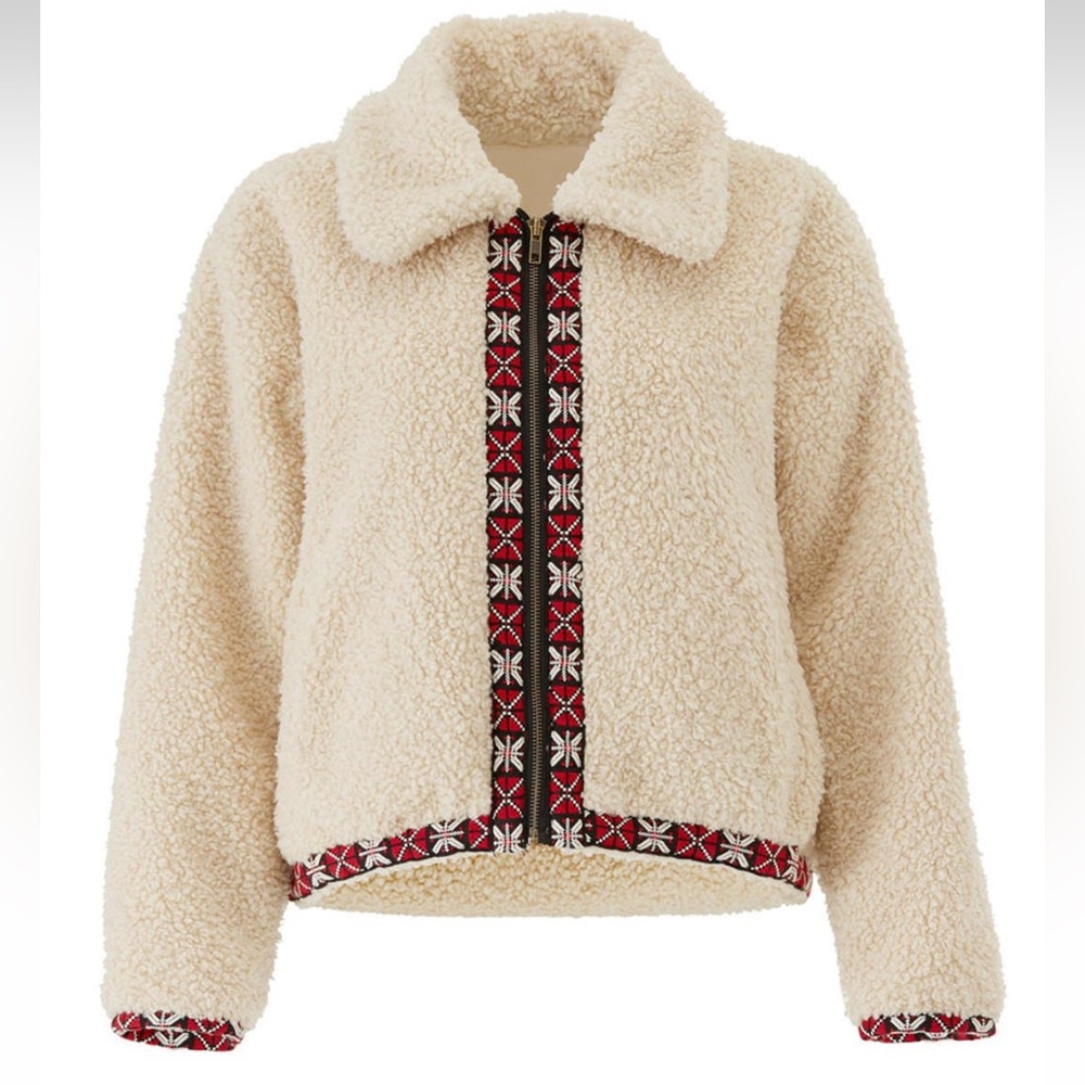 XS/0 The Great The Shepherd Coat in Cream in Cream With Folk Trim